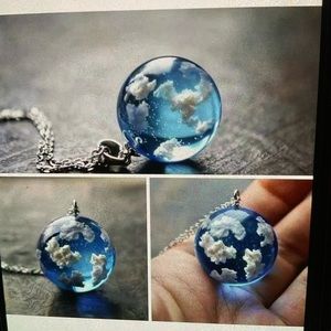 CLOUD charm necklace silver tone Lucite